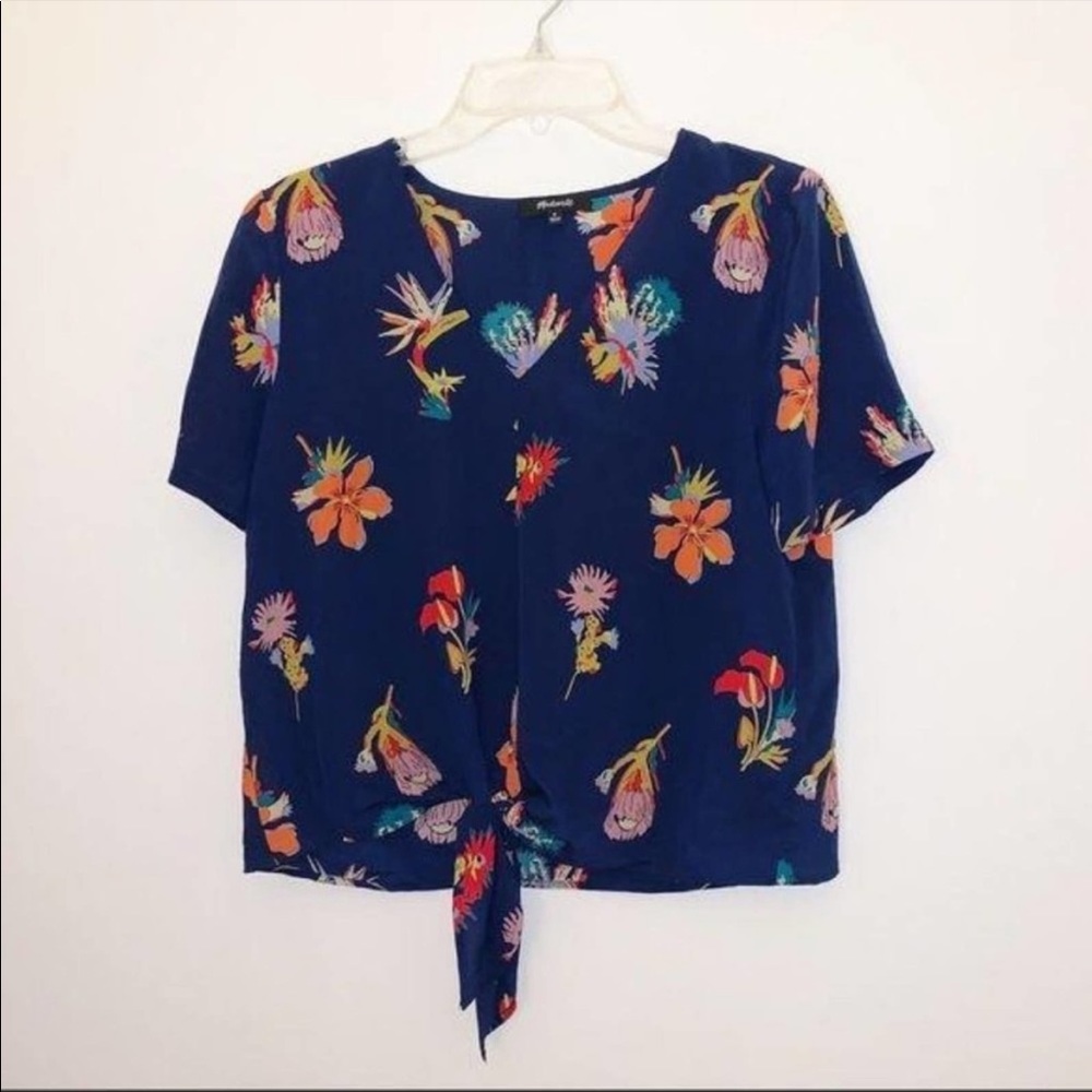 MADEWELL Tropical Silk Novel Tie-Front Top